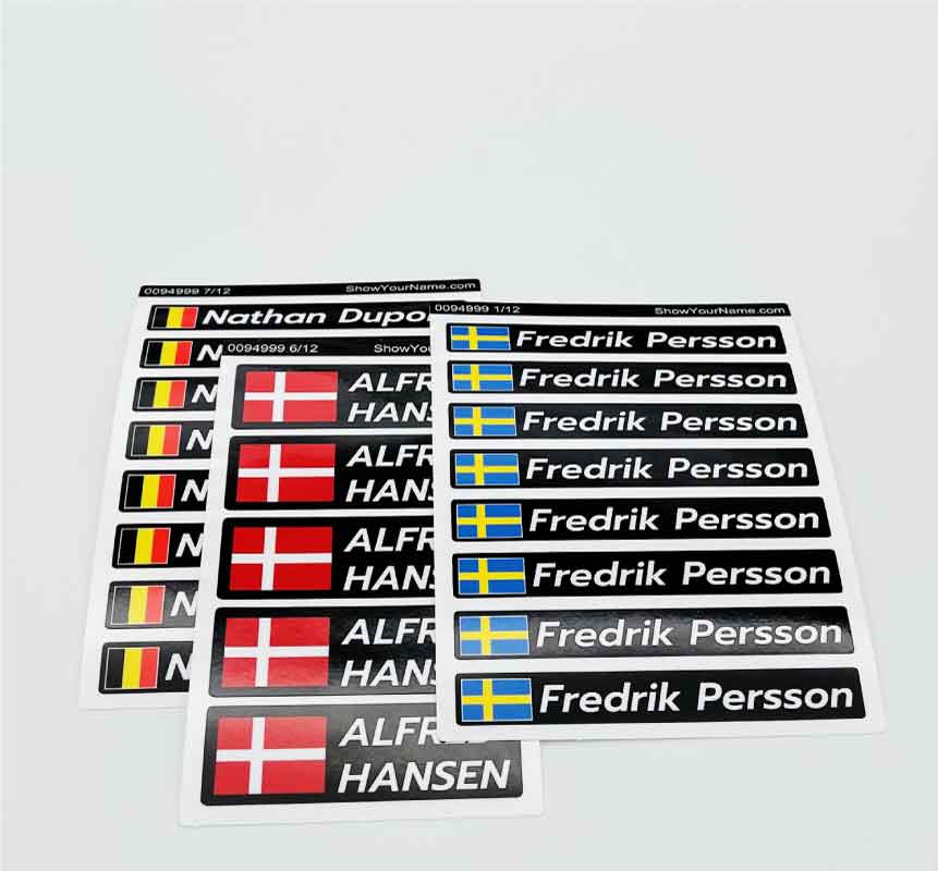 <p>Laminated quality<br />stickers with flag !</p>